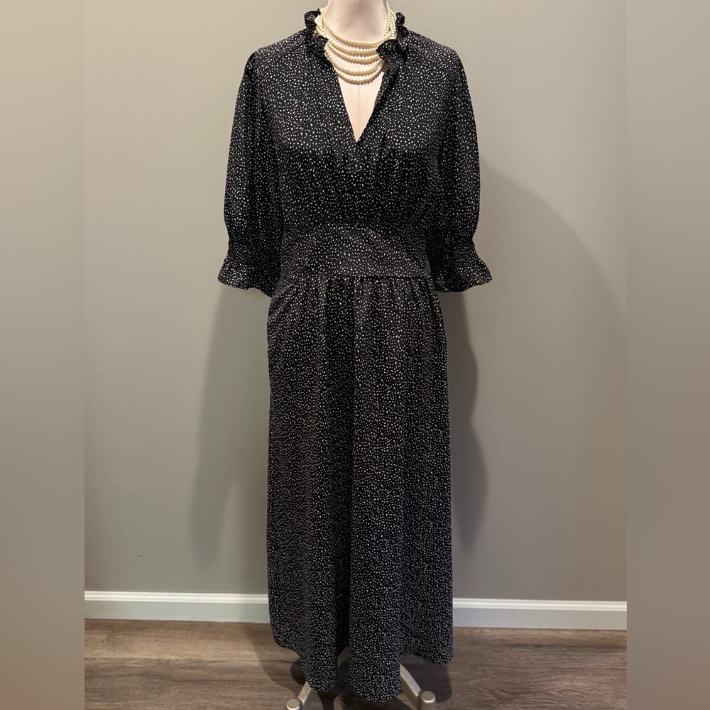 MELLODAY Black and White Confetti Heart Long Sleeve Midi Dress - Picture 1 of 5